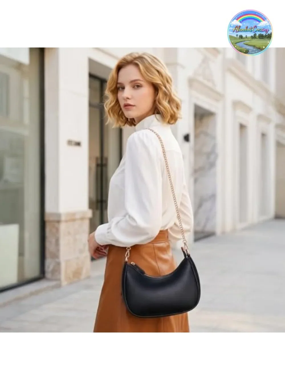 Faux Leather Hobo Shoulder Bag with Chain Strap, Clutch Purse